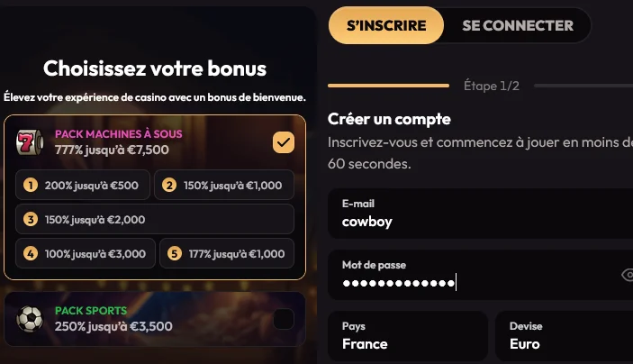 Mad Casino – formulaire d'inscription
